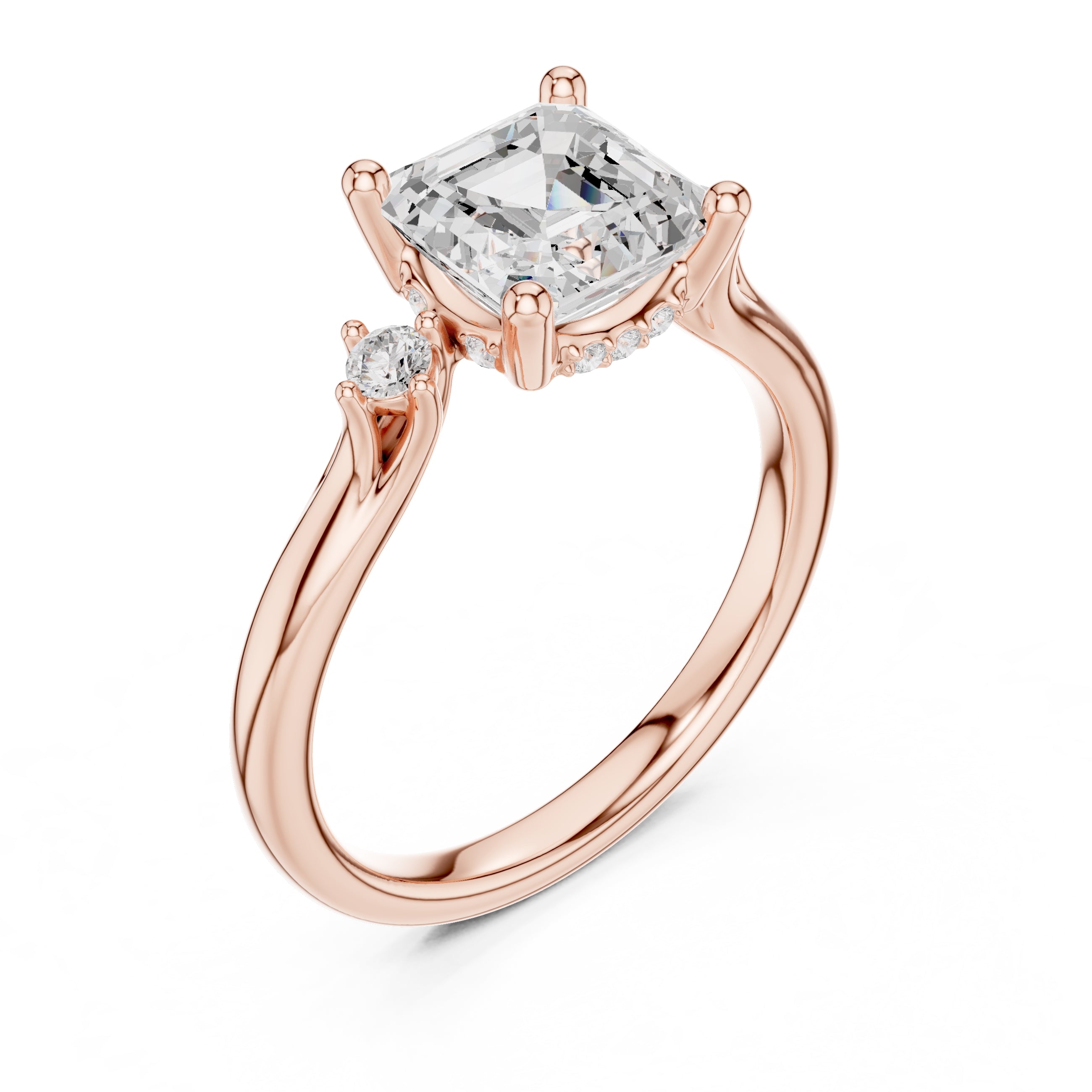 2.00 ct Harmonic Three-Stone Engagement Ring 2ct Rose Gold Asscher