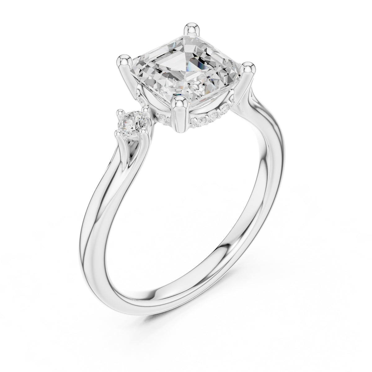 2.00 ct Harmonic Three-Stone Engagement Ring 2ct White Gold Asscher