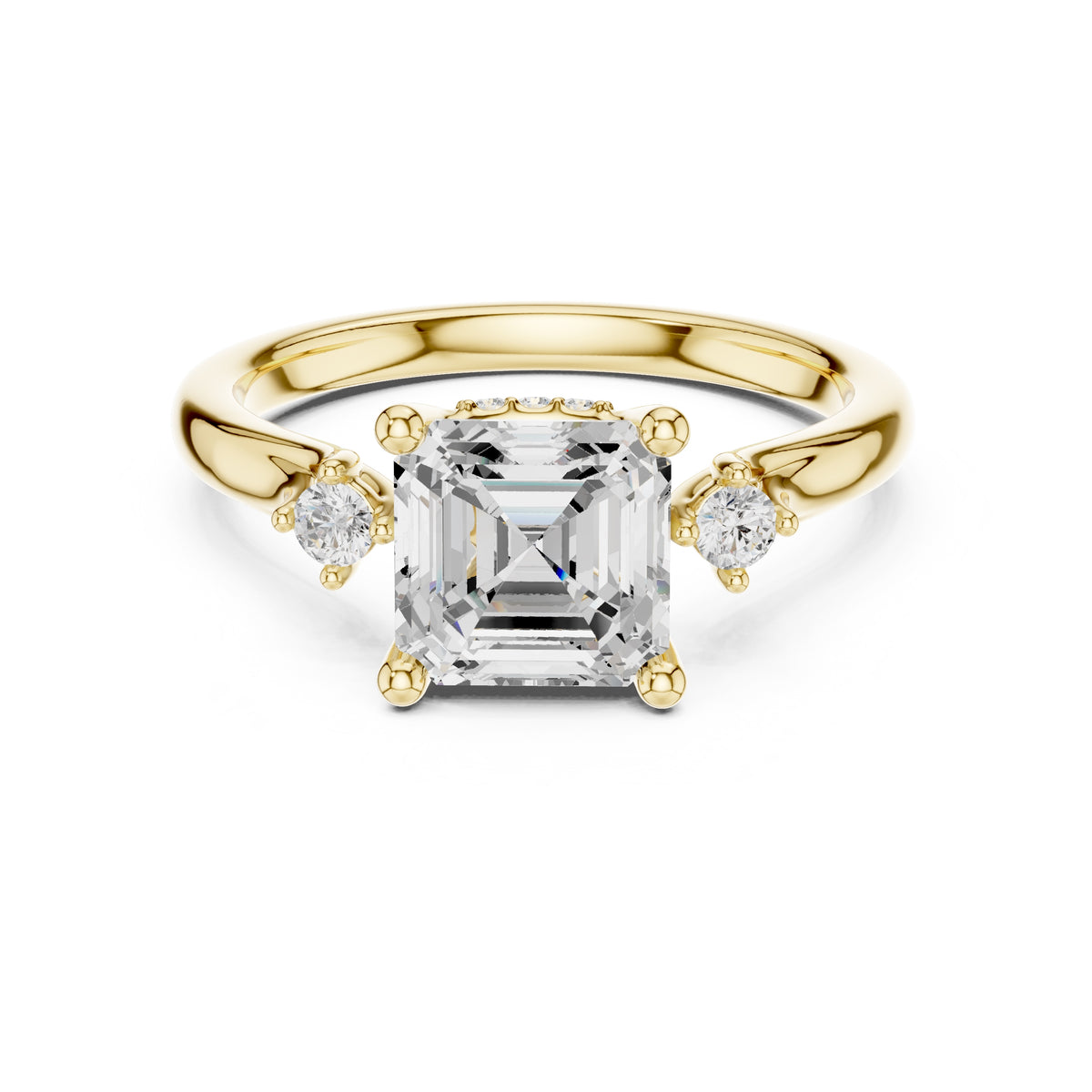 2.00 ct Harmonic Three-Stone Engagement Ring 2ct Yellow Gold Asscher