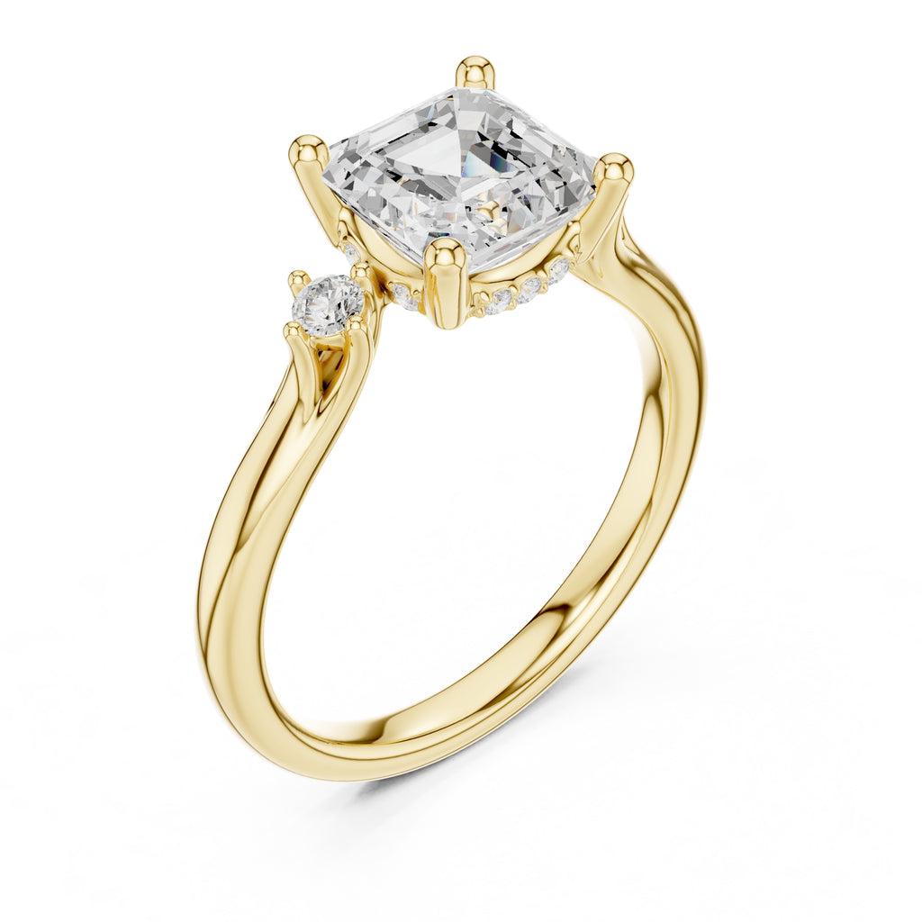 2.00 ct Harmonic Three-Stone Engagement Ring 2ct Yellow Gold Asscher