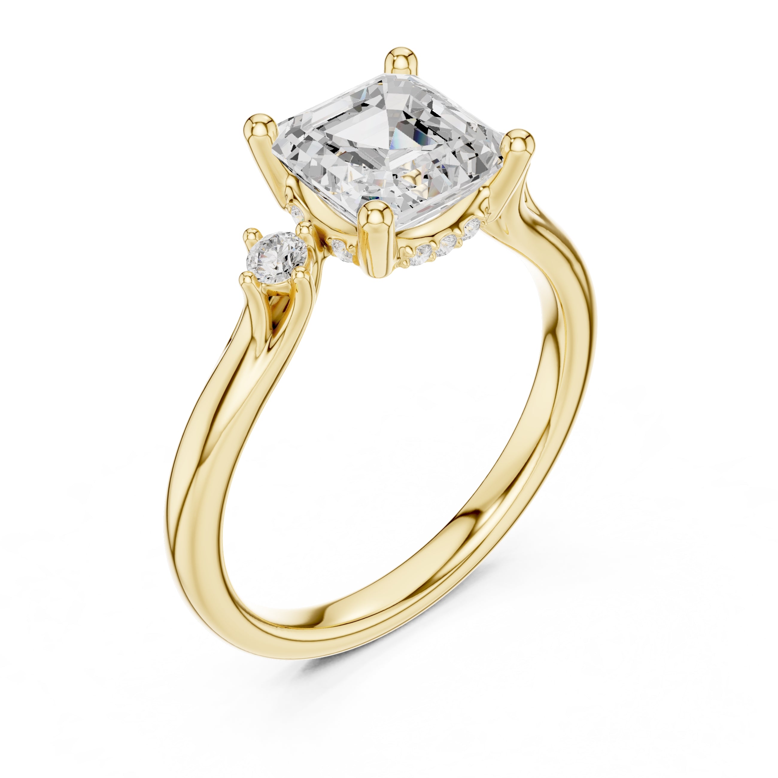 2.00 ct Harmonic Three-Stone Engagement Ring 2ct Yellow Gold Asscher