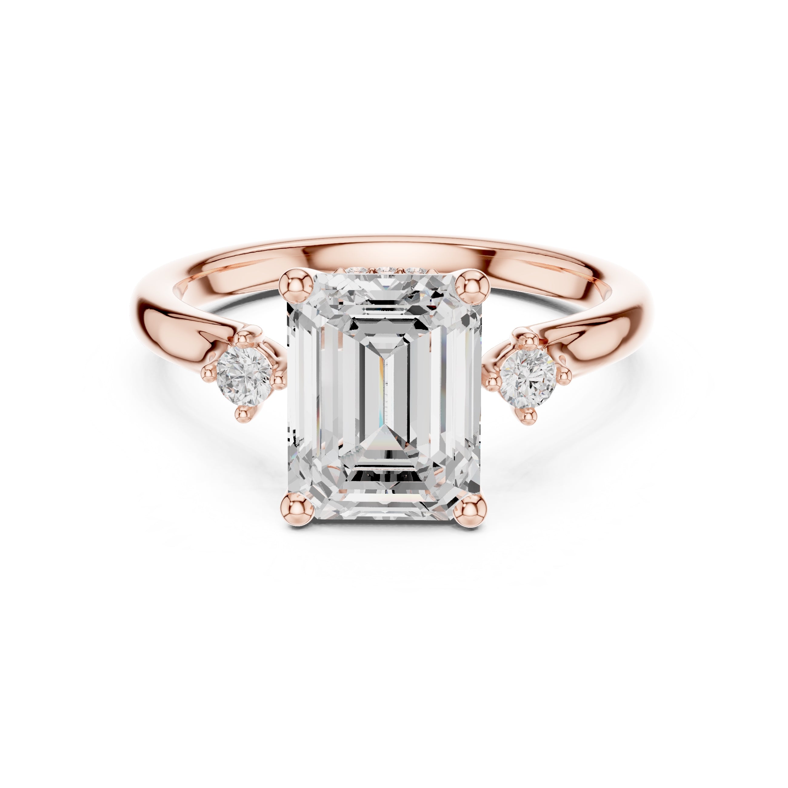 2.00 ct Harmonic Three-Stone Engagement Ring 2ct Rose Gold Emerald