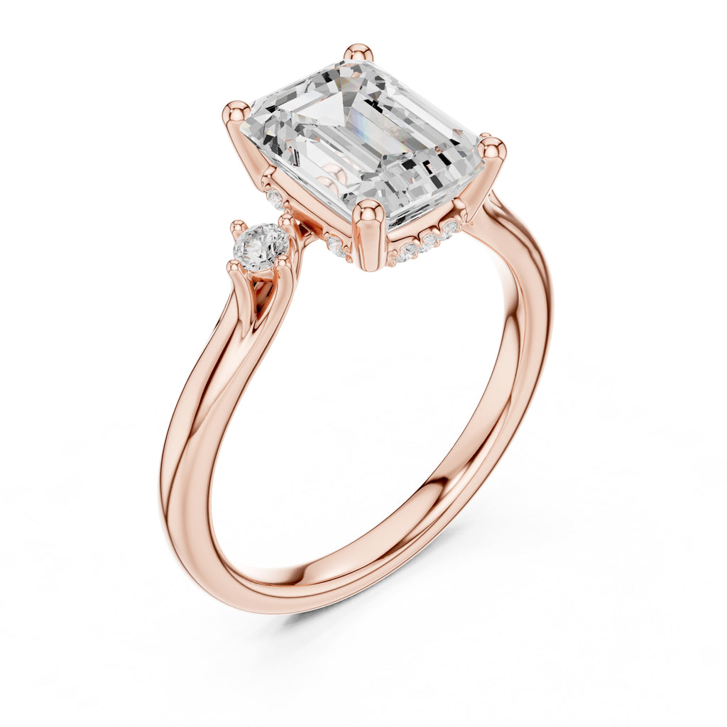 2.00 ct Harmonic Three-Stone Engagement Ring 2ct Rose Gold Emerald