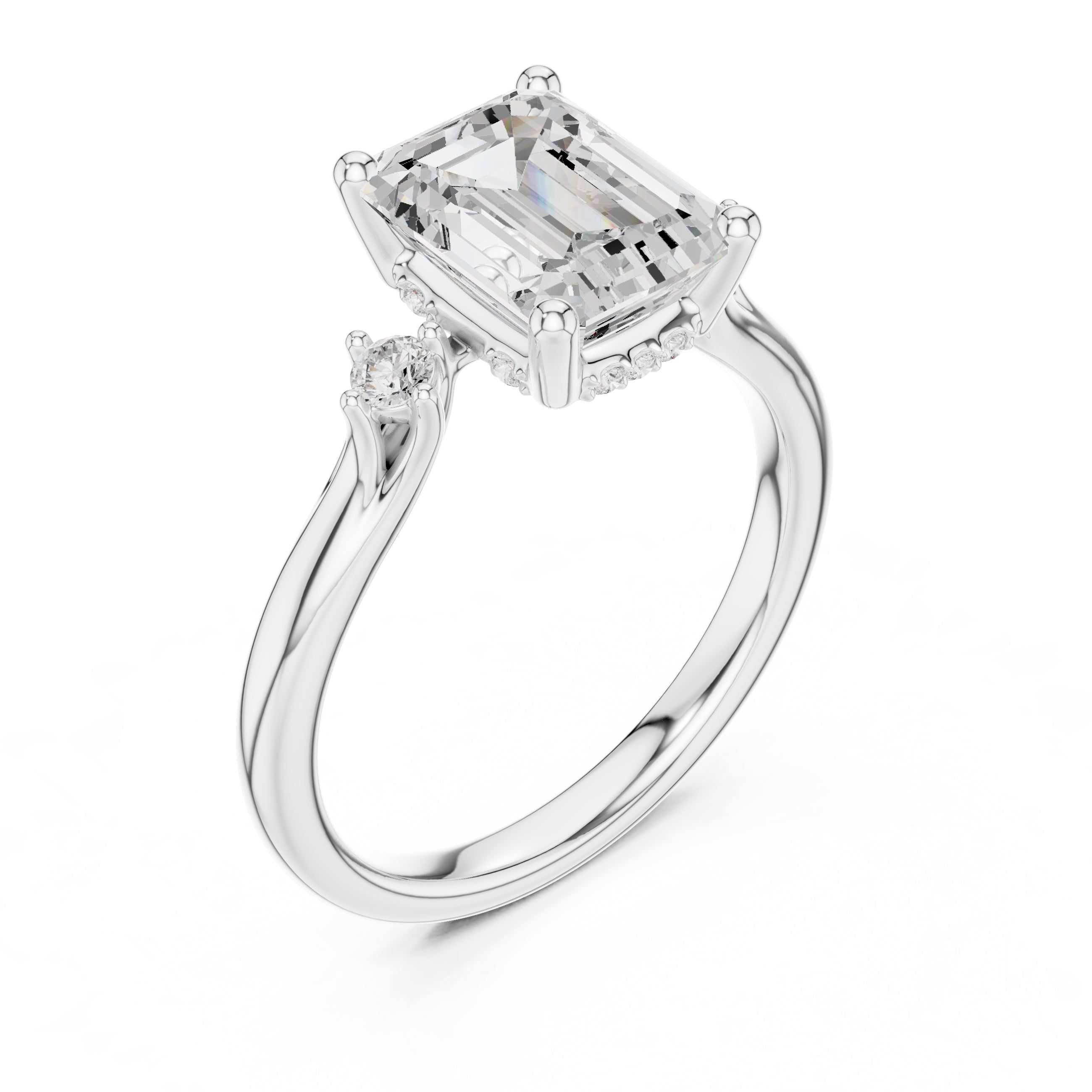 2.00 ct Harmonic Three-Stone Engagement Ring 2ct White Gold Emerald