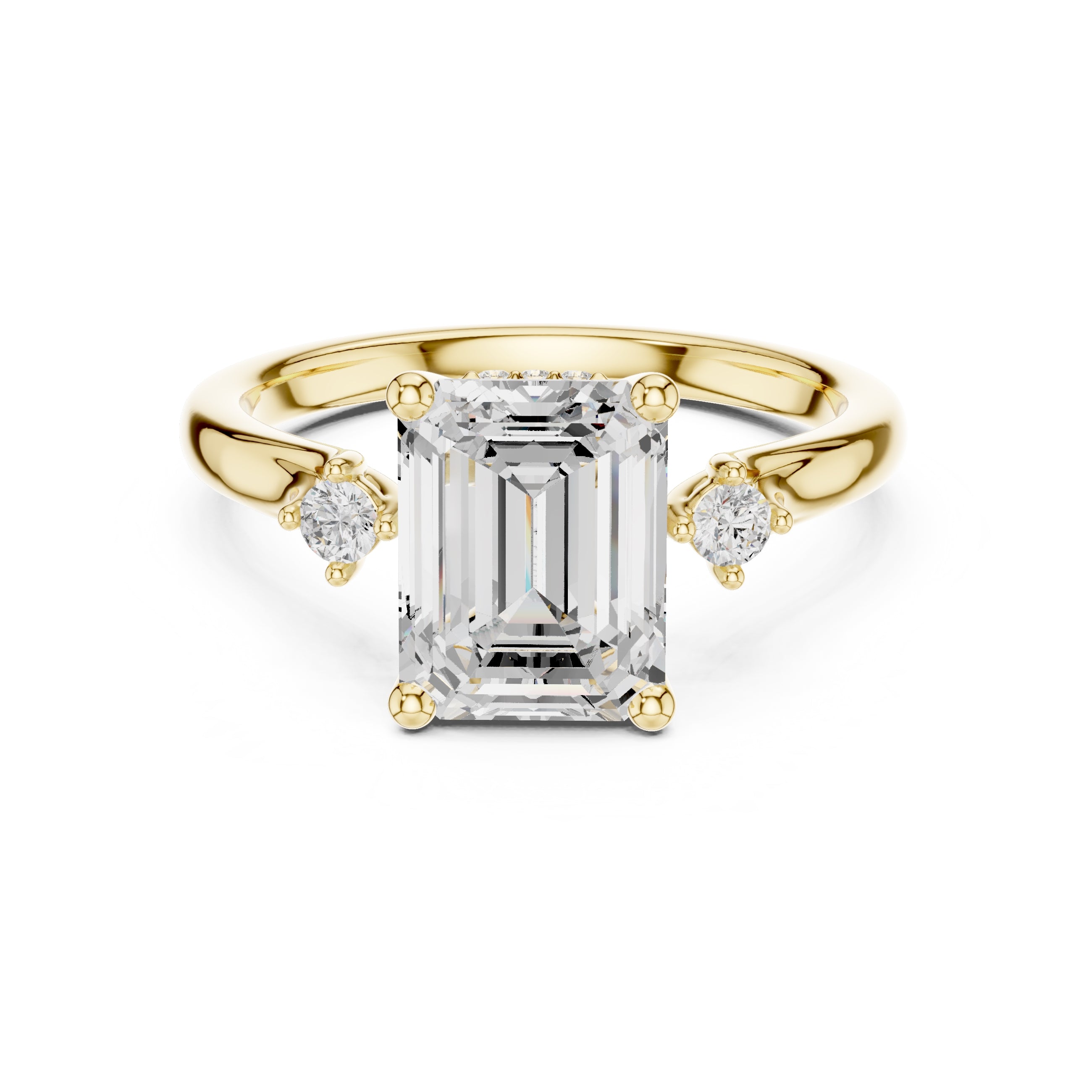 2.00 ct Harmonic Three-Stone Engagement Ring 2ct Yellow Gold Emerald