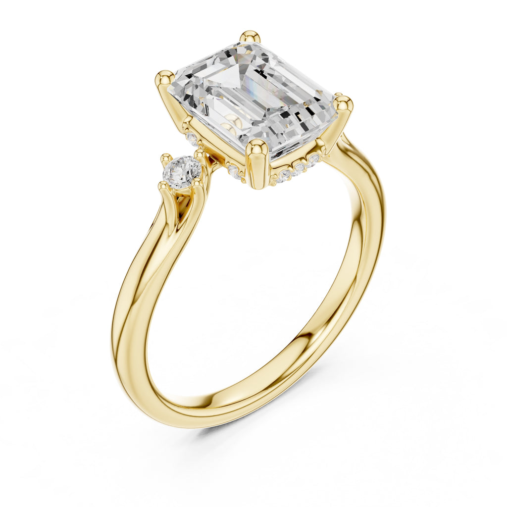2.00 ct Harmonic Three-Stone Engagement Ring 2ct Yellow Gold Emerald