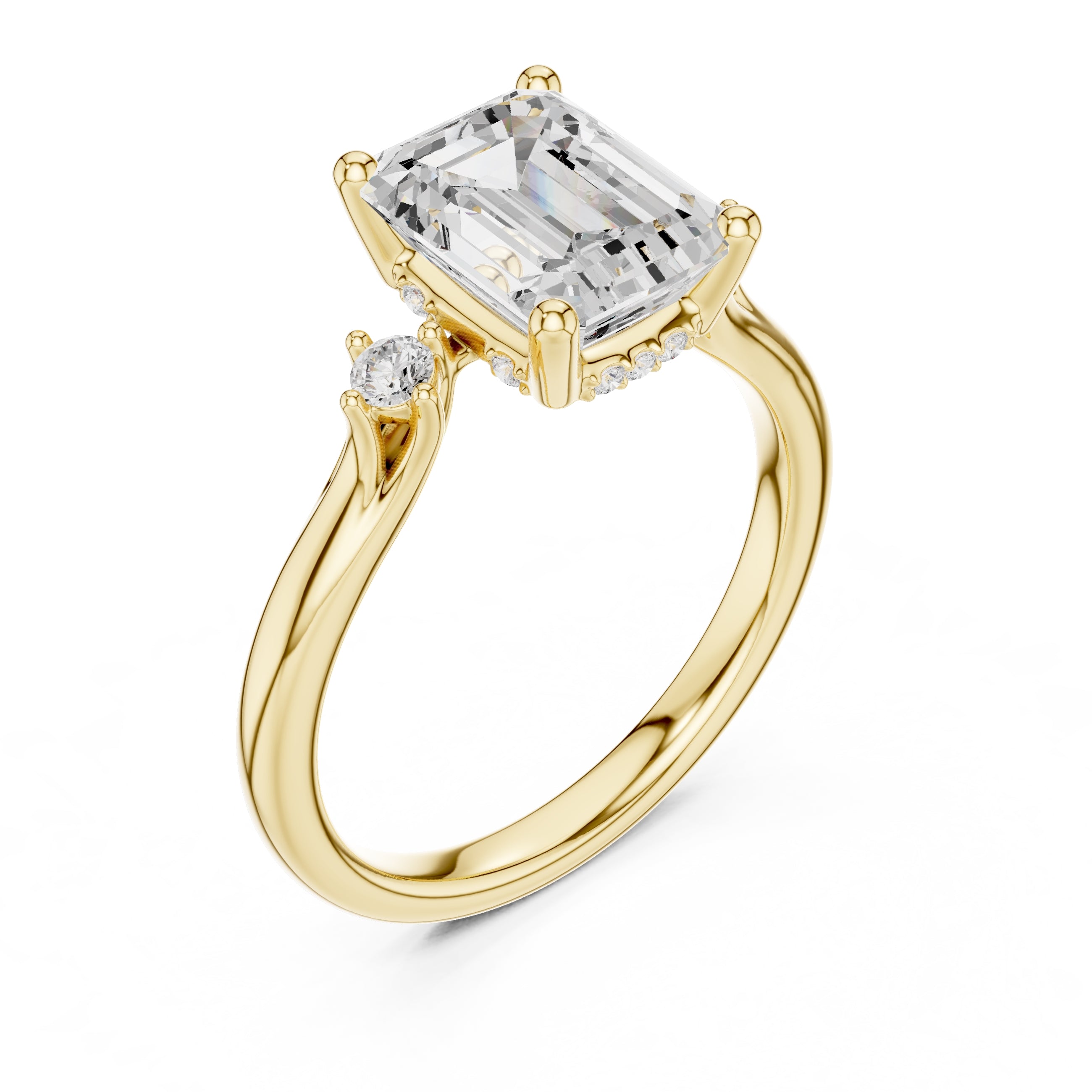 2.00 ct Harmonic Three-Stone Engagement Ring 2ct Yellow Gold Emerald