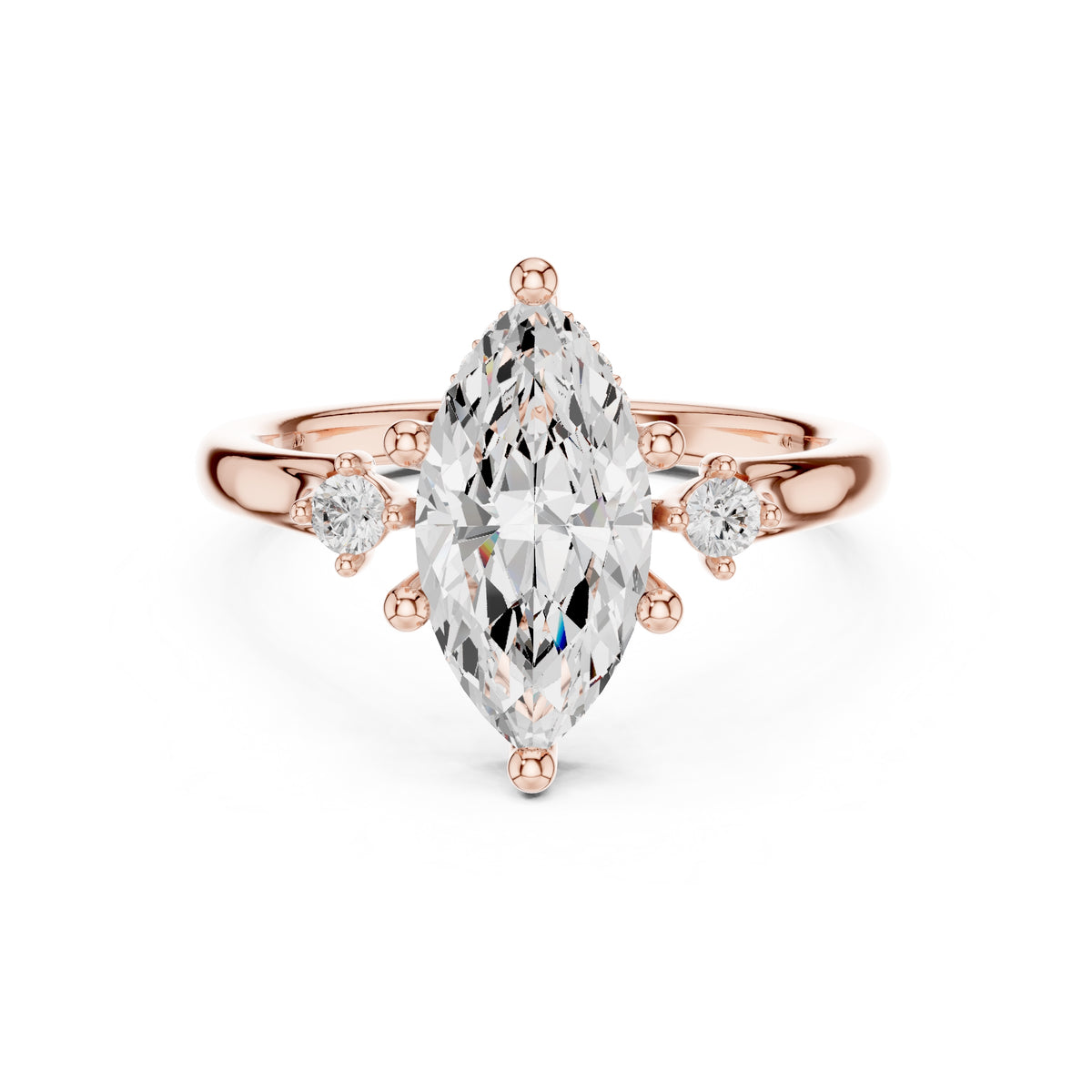 2.00 ct Harmonic Three-Stone Engagement Ring 2ct Rose Gold Marquise
