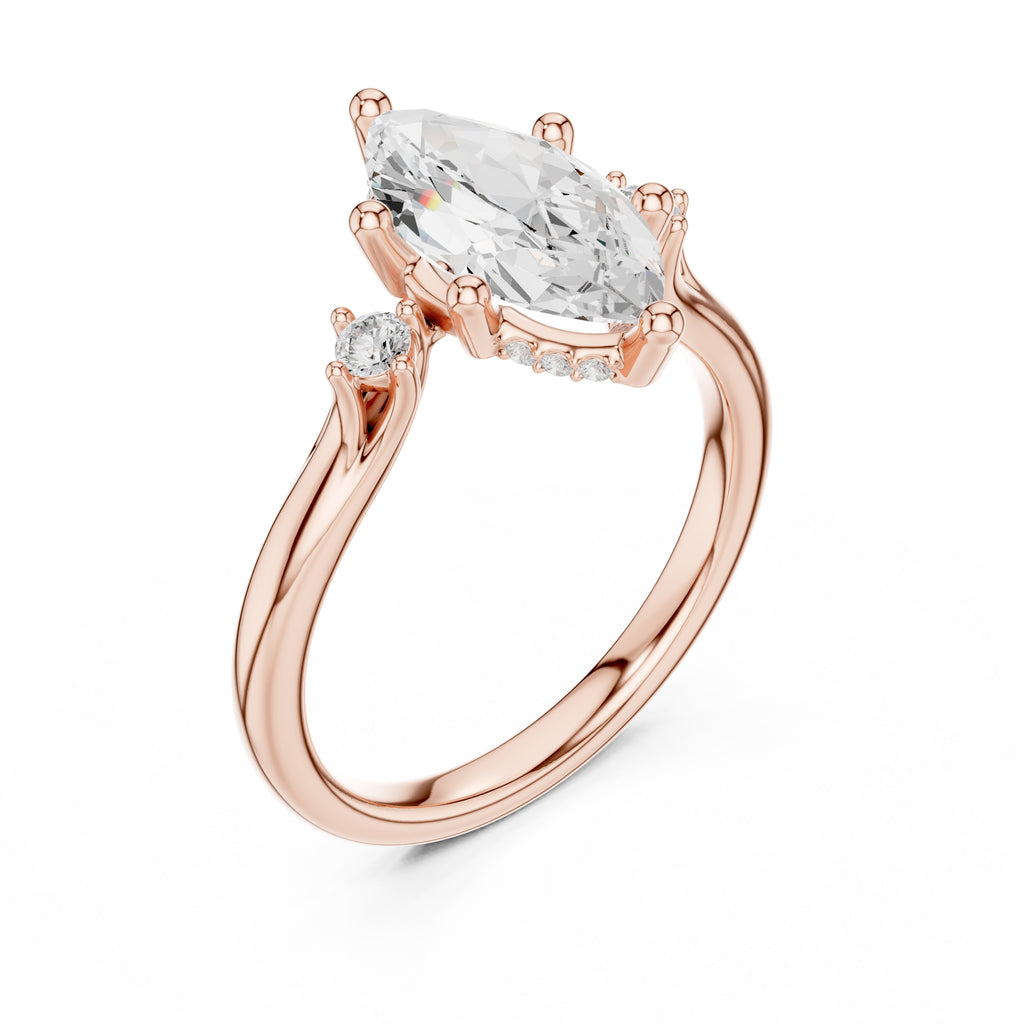 2.00 ct Harmonic Three-Stone Engagement Ring 2ct Rose Gold Marquise