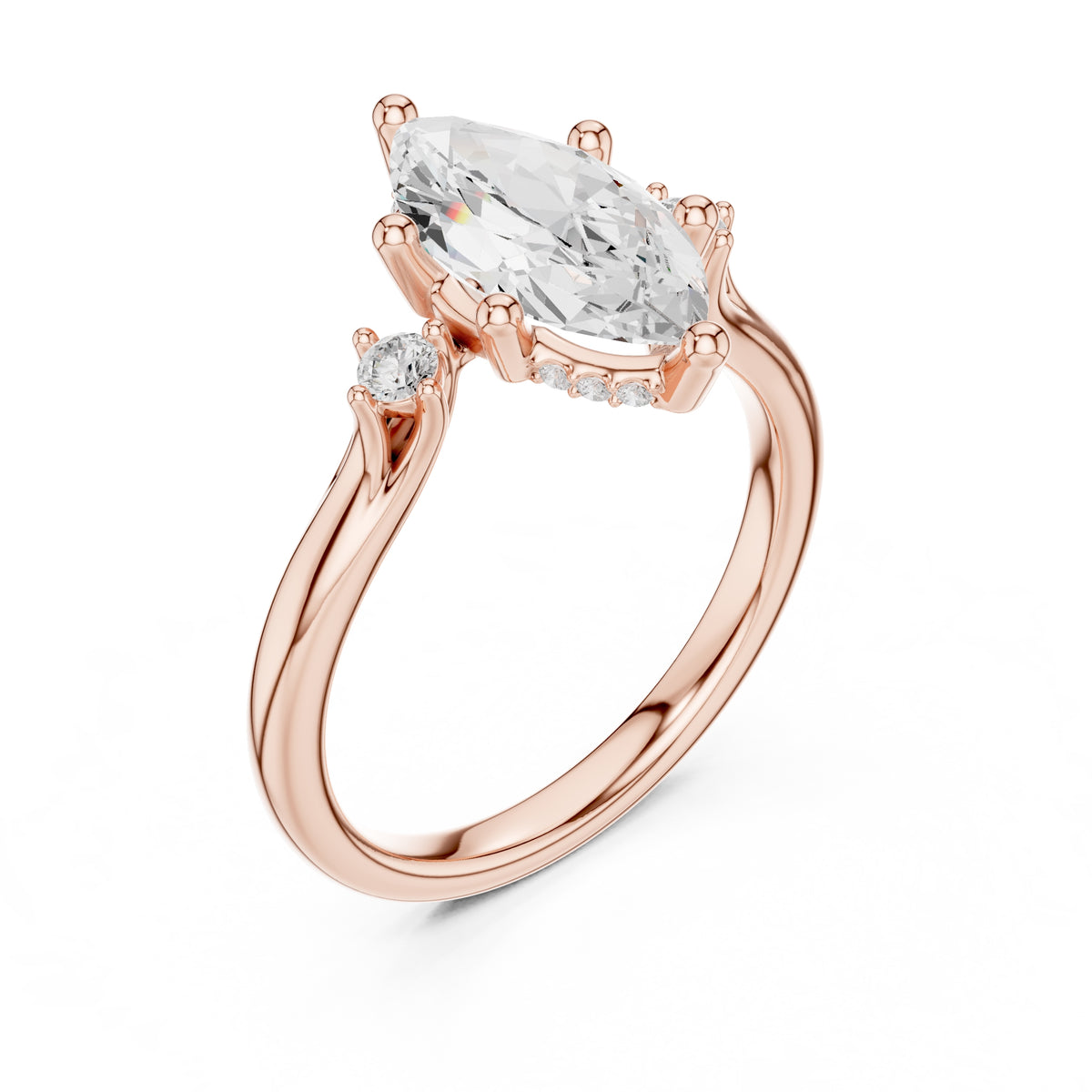2.00 ct Harmonic Three-Stone Engagement Ring 2ct Rose Gold Marquise
