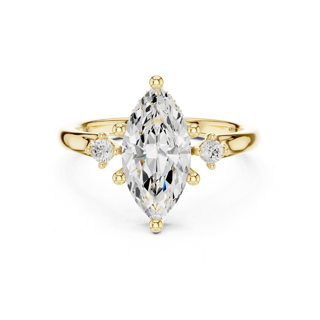 2.00 ct Harmonic Three-Stone Engagement Ring 2ct Yellow Gold Marquise