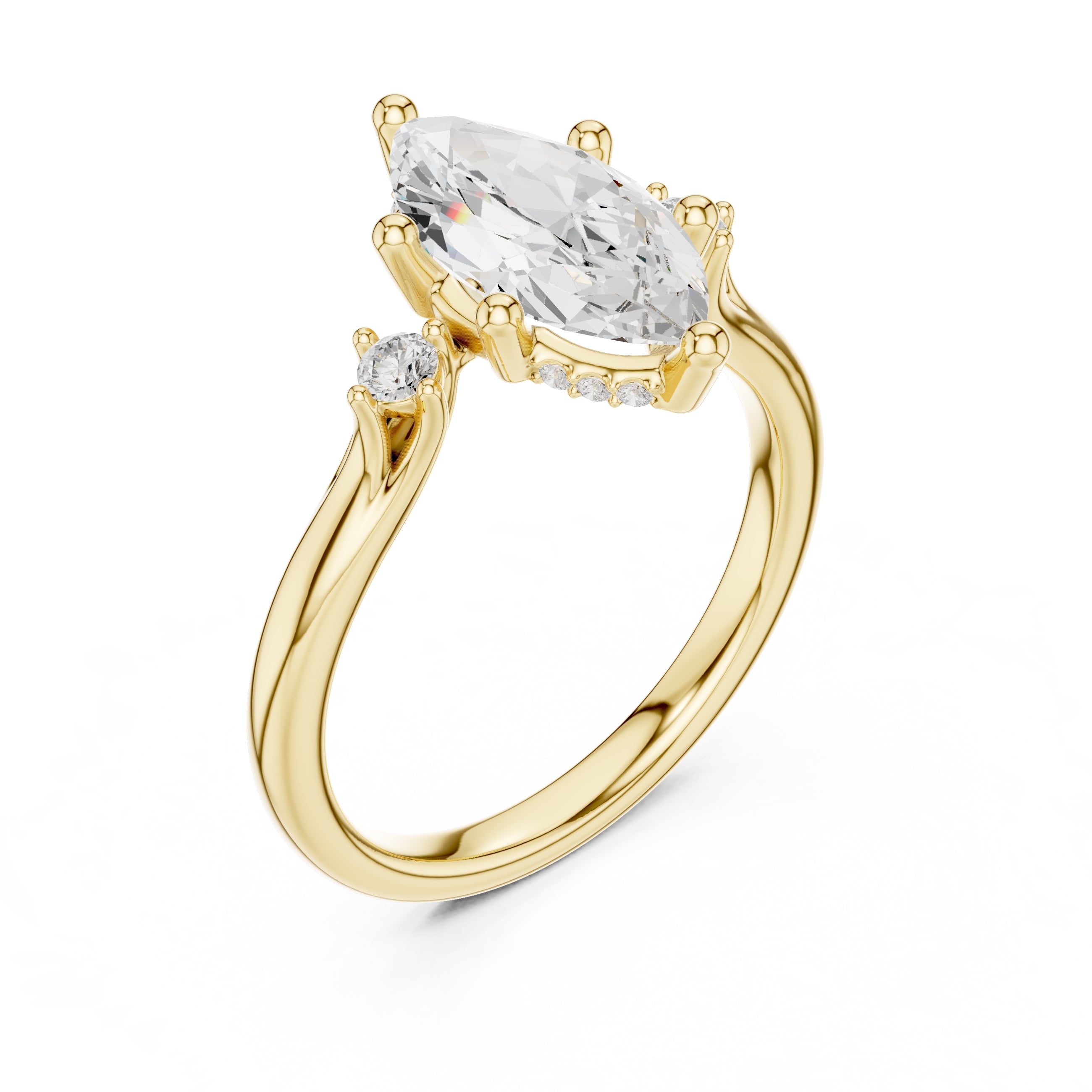 2.00 ct Harmonic Three-Stone Engagement Ring 2ct Yellow Gold Marquise