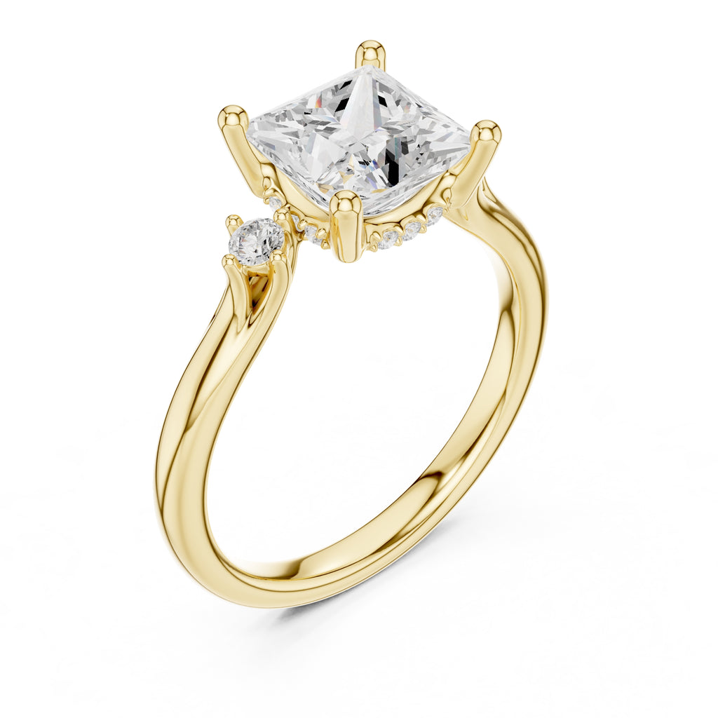 2.00 ct Harmonic Three-Stone Engagement Ring 2ct Yellow Gold Princess