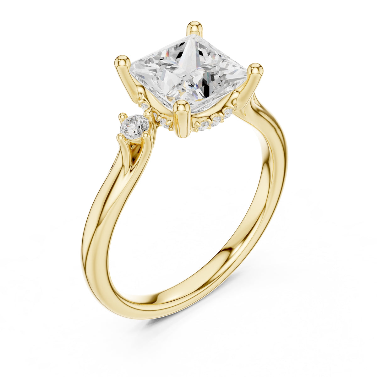 2.00 ct Harmonic Three-Stone Engagement Ring 2ct Yellow Gold Princess