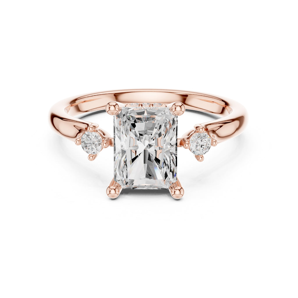 2.00 ct Harmonic Three-Stone Engagement Ring 2ct Rose Gold Radiant