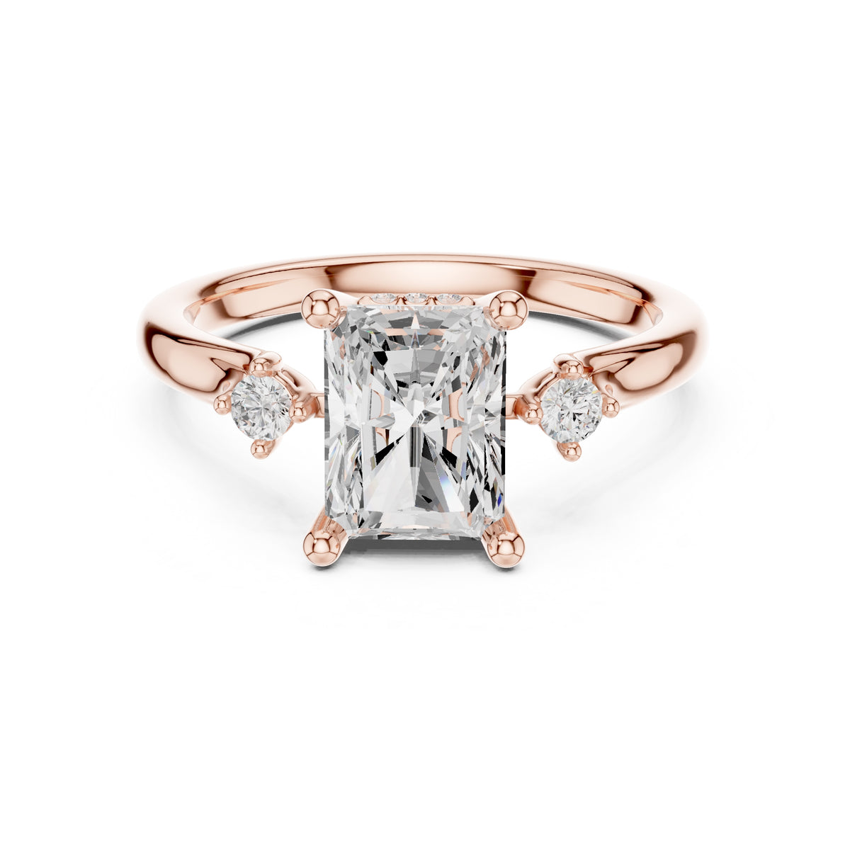 2.00 ct Harmonic Three-Stone Engagement Ring 2ct Rose Gold Radiant