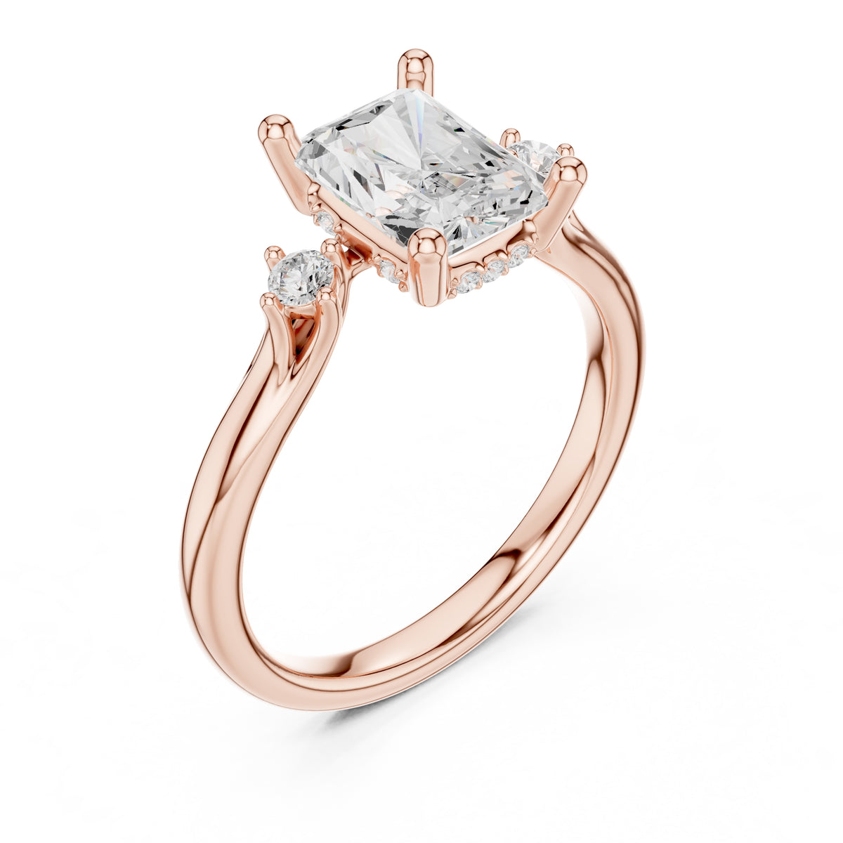 2.00 ct Harmonic Three-Stone Engagement Ring 2ct Rose Gold Radiant