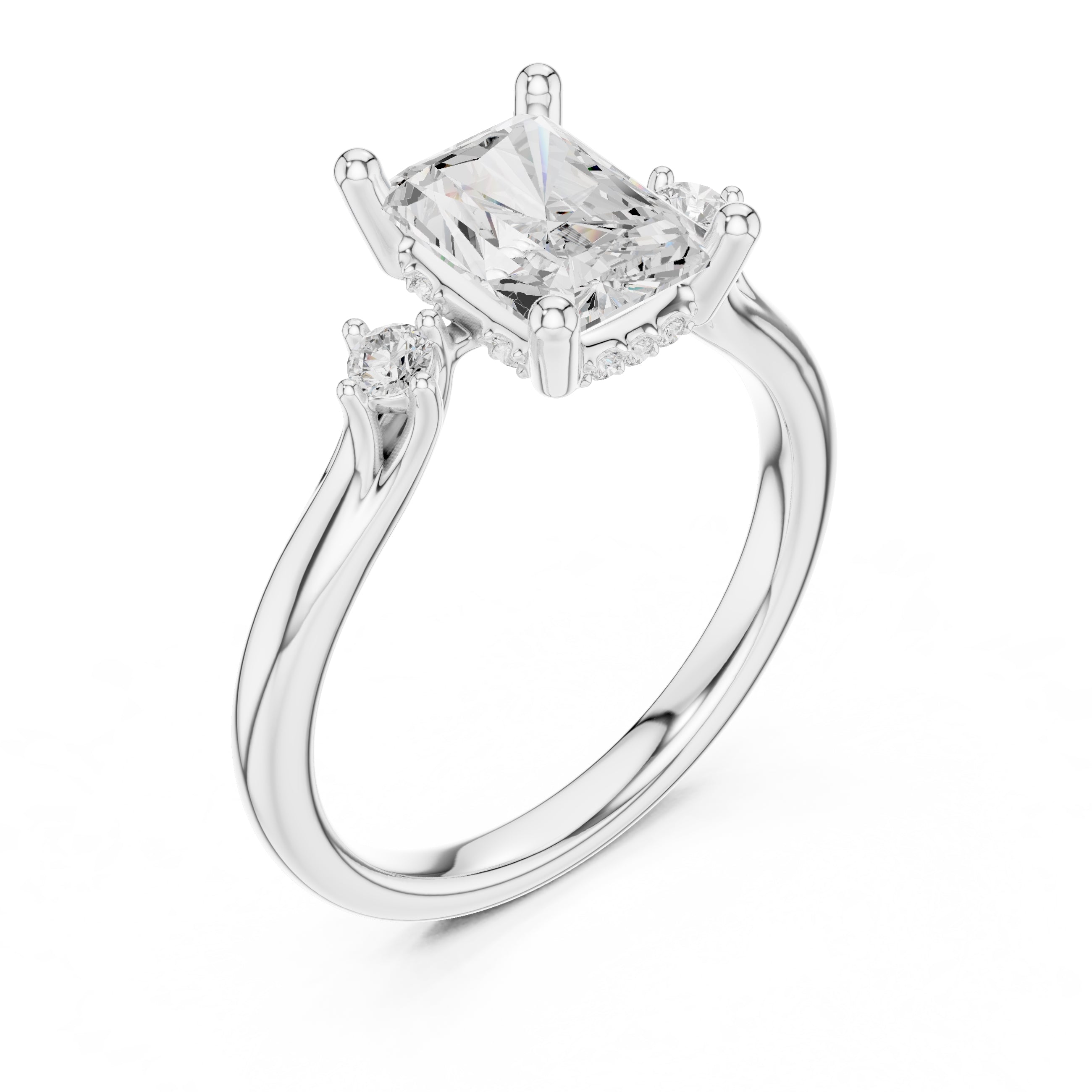 2.00 ct Harmonic Three-Stone Engagement Ring 2ct White Gold Radiant