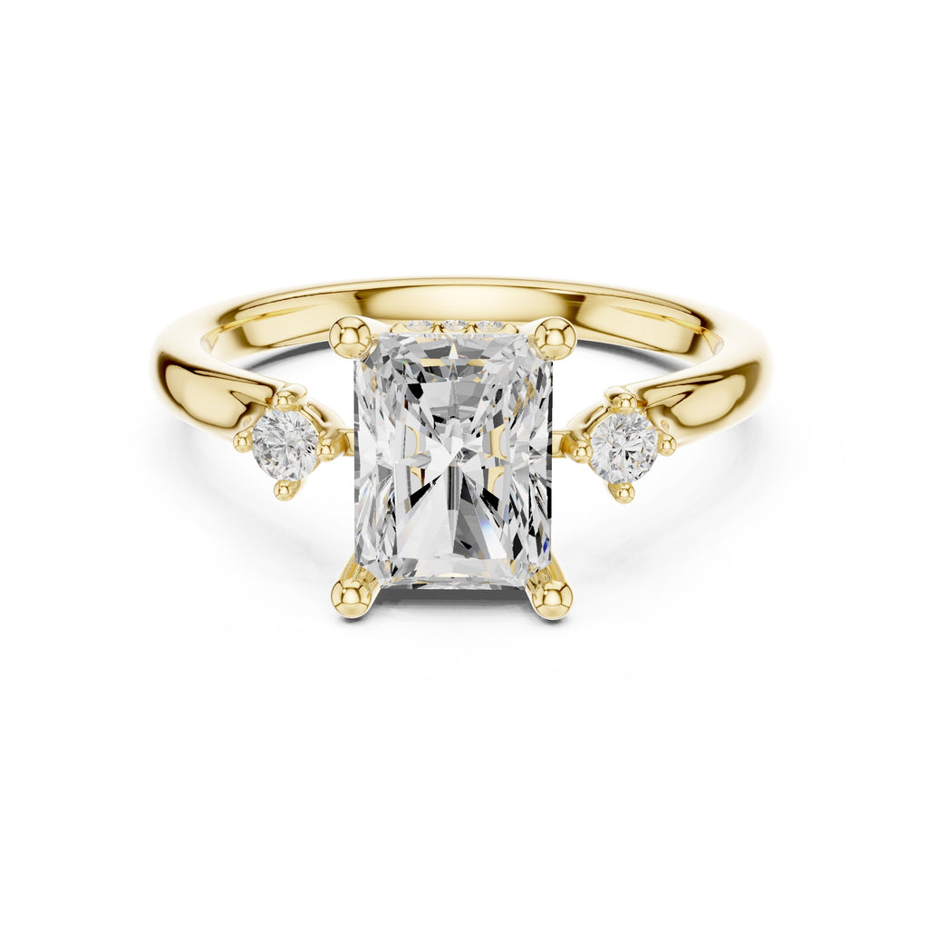 2.00 ct Harmonic Three-Stone Engagement Ring 2ct Yellow Gold Radiant