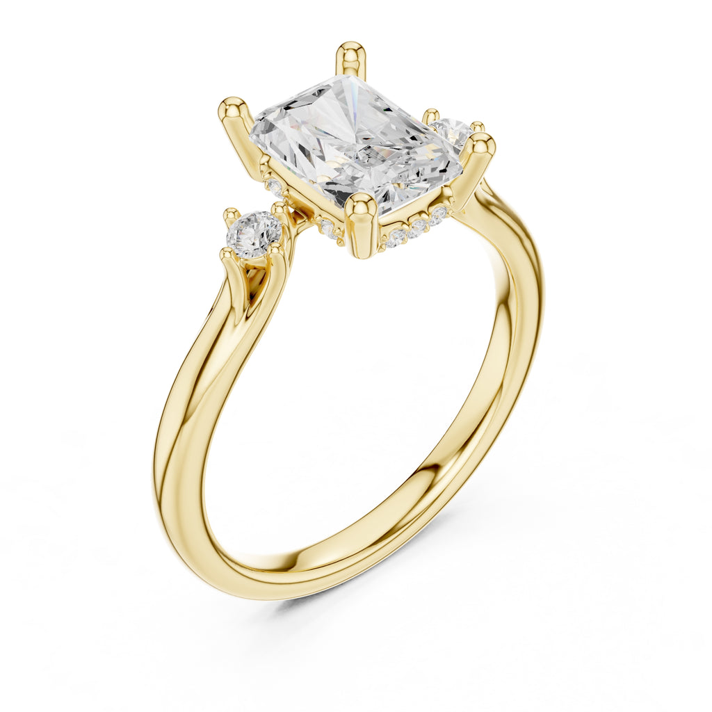 2.00 ct Harmonic Three-Stone Engagement Ring 2ct Yellow Gold Radiant