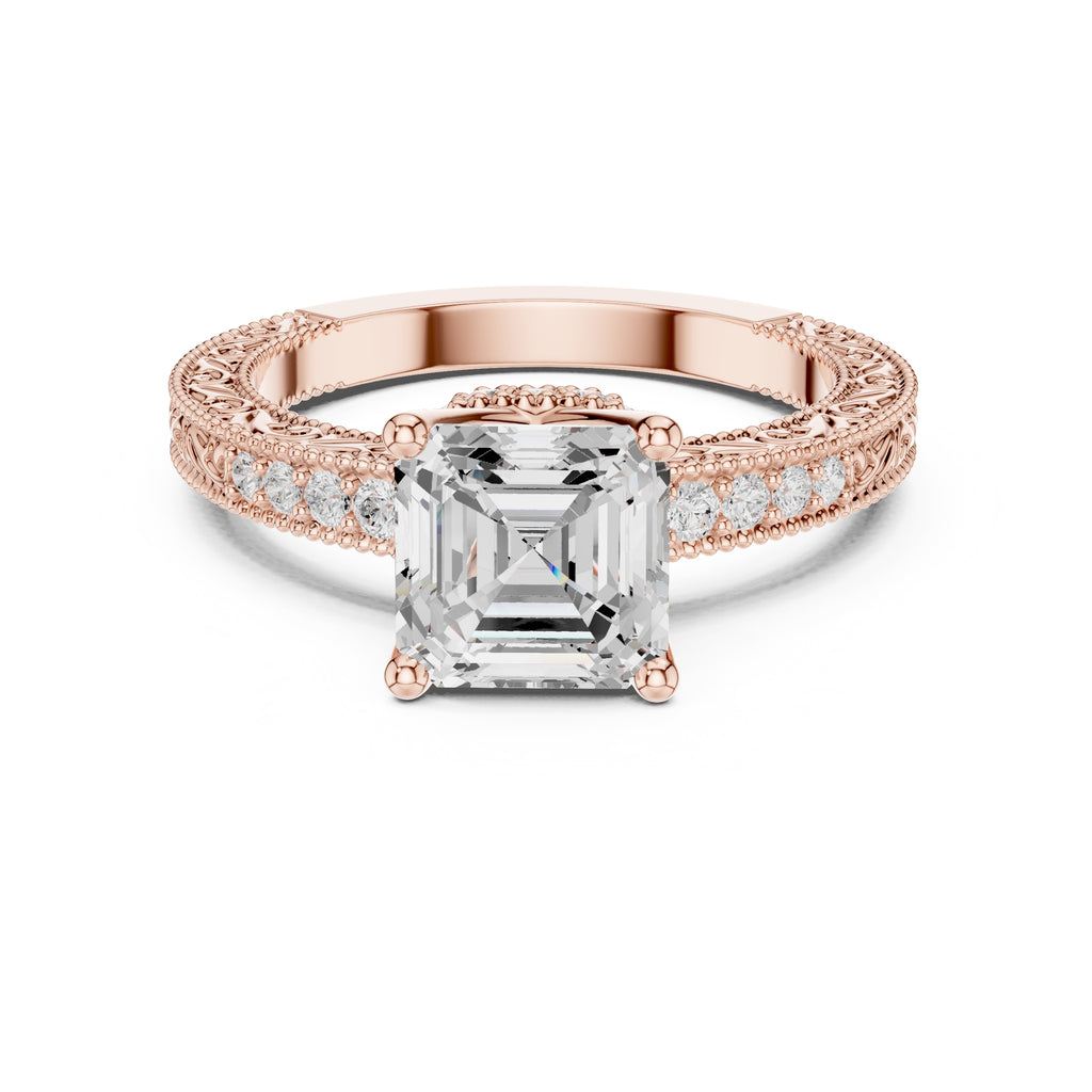 2.00 ct Vintage Heirloom Engagement Ring 2ct Rose Gold Asscher