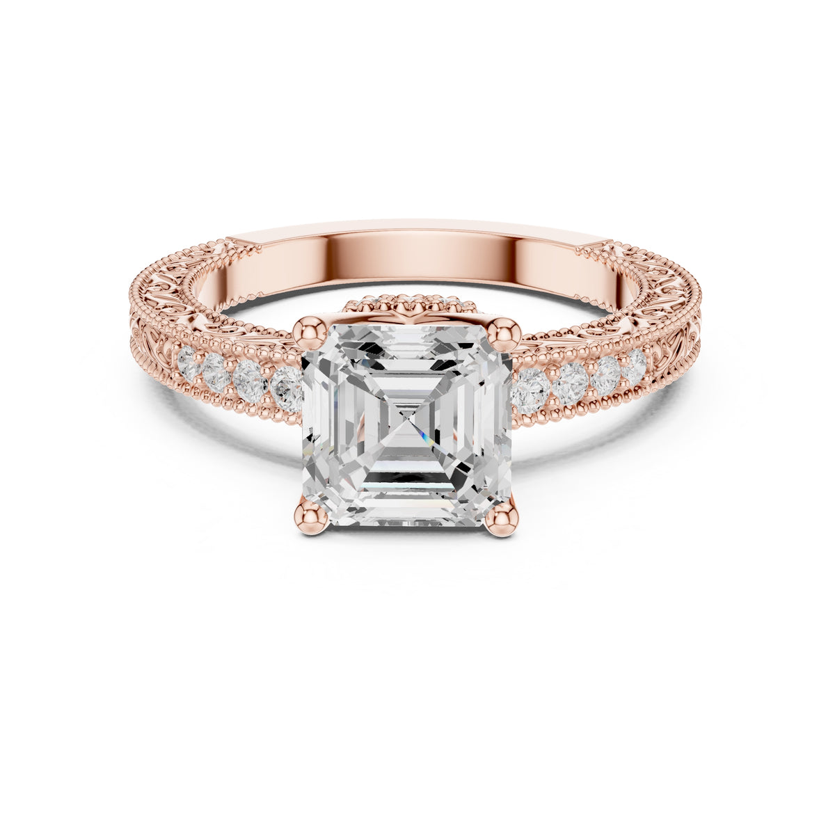 2.00 ct Vintage Heirloom Engagement Ring 2ct Rose Gold Asscher