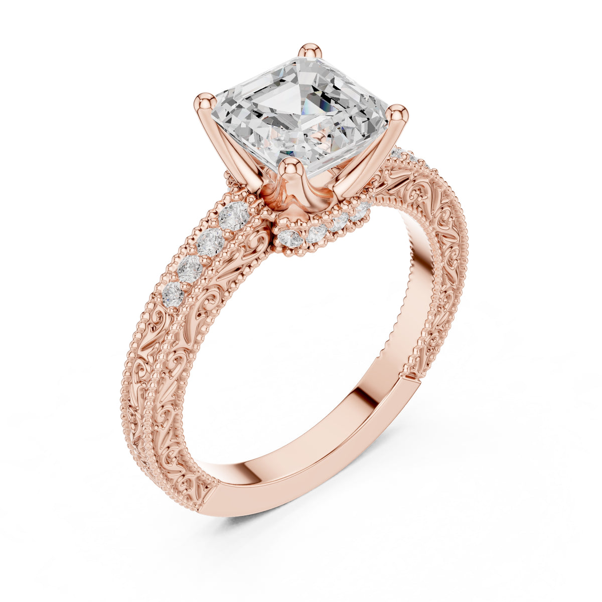 2.00 ct Vintage Heirloom Engagement Ring 2ct Rose Gold Asscher