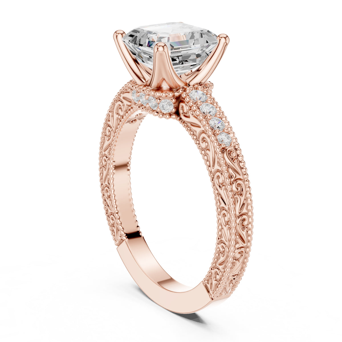 2.00 ct Vintage Heirloom Engagement Ring 2ct Rose Gold Asscher