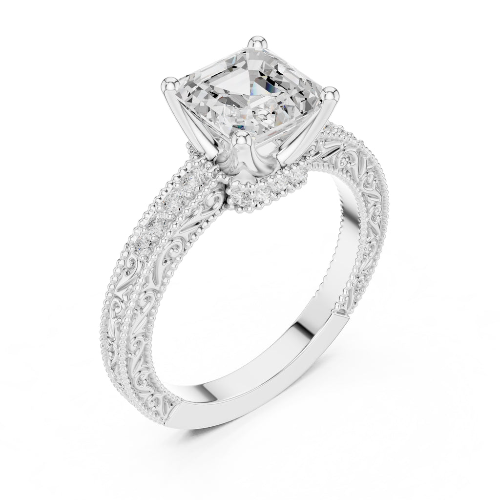 2.00 ct Vintage Heirloom Engagement Ring 2ct White Gold Asscher