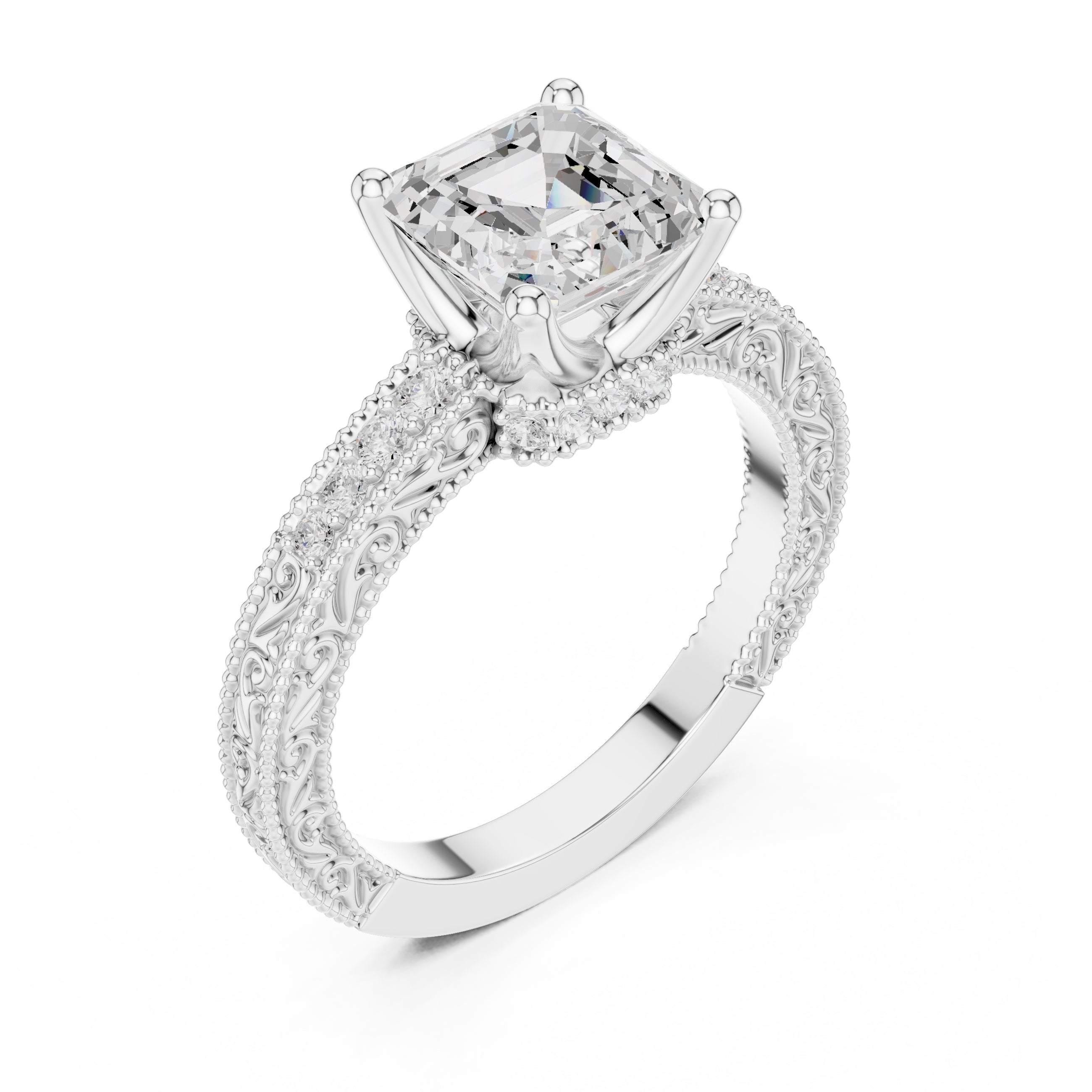 2.00 ct Vintage Heirloom Engagement Ring 2ct White Gold Asscher