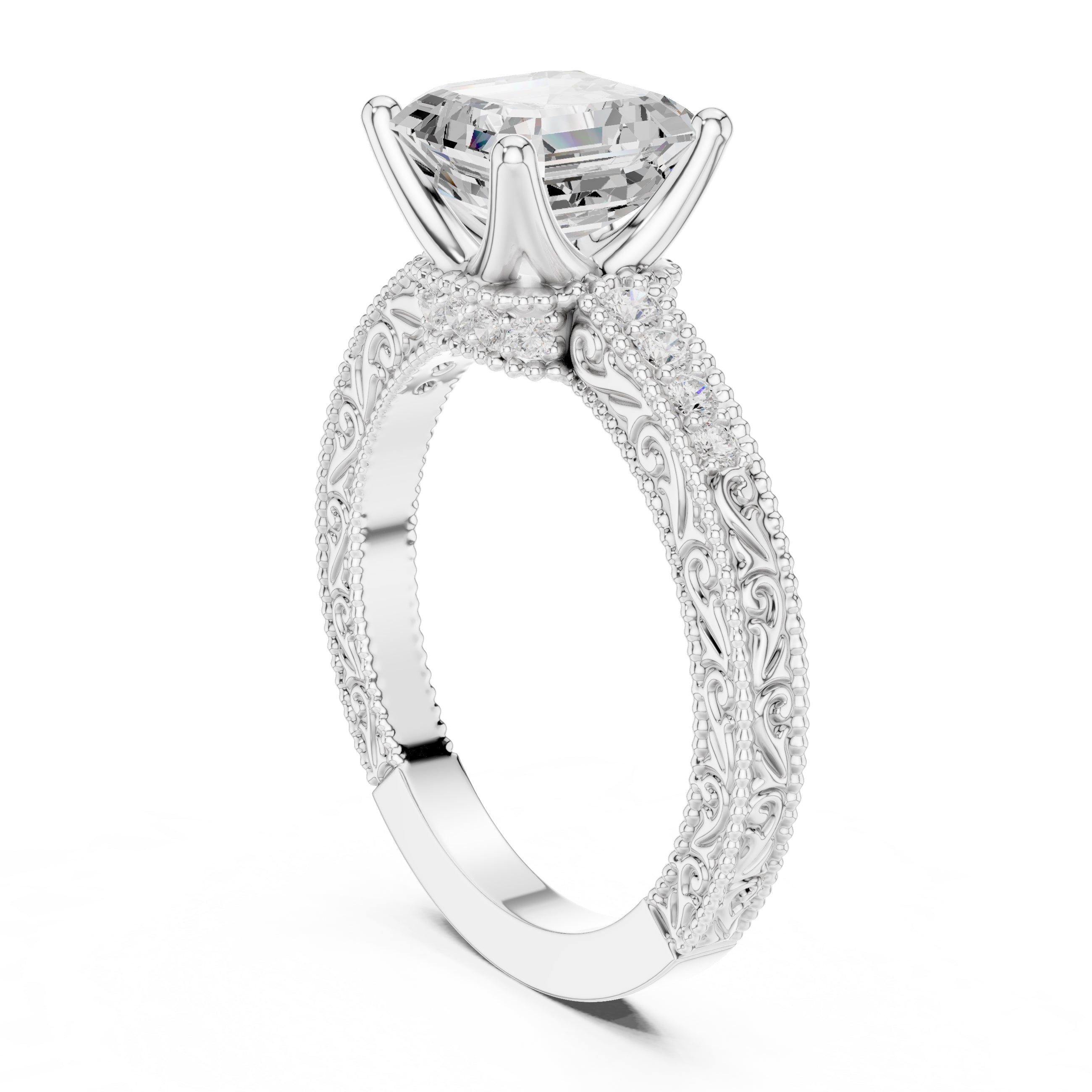 2.00 ct Vintage Heirloom Engagement Ring 2ct White Gold Asscher
