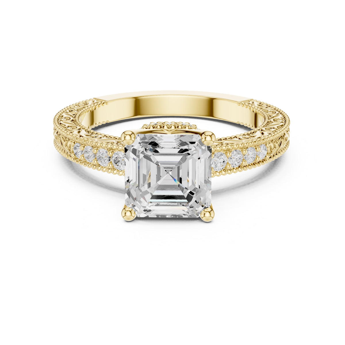 2.00 ct Vintage Heirloom Engagement Ring 2ct Yellow Gold Asscher