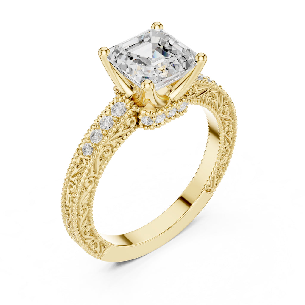 2.00 ct Vintage Heirloom Engagement Ring 2ct Yellow Gold Asscher