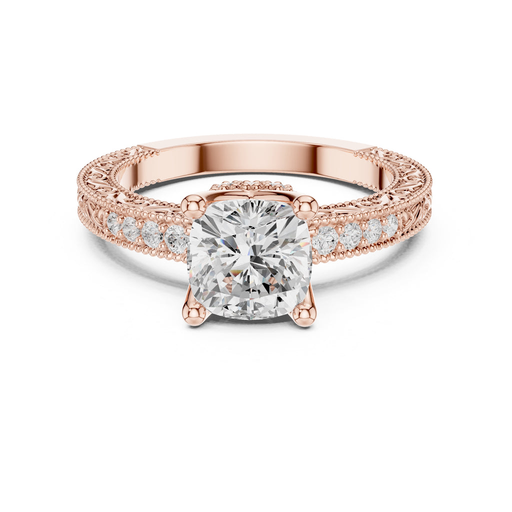 2.00 ct Vintage Heirloom Engagement Ring 2ct Rose Gold Cushion