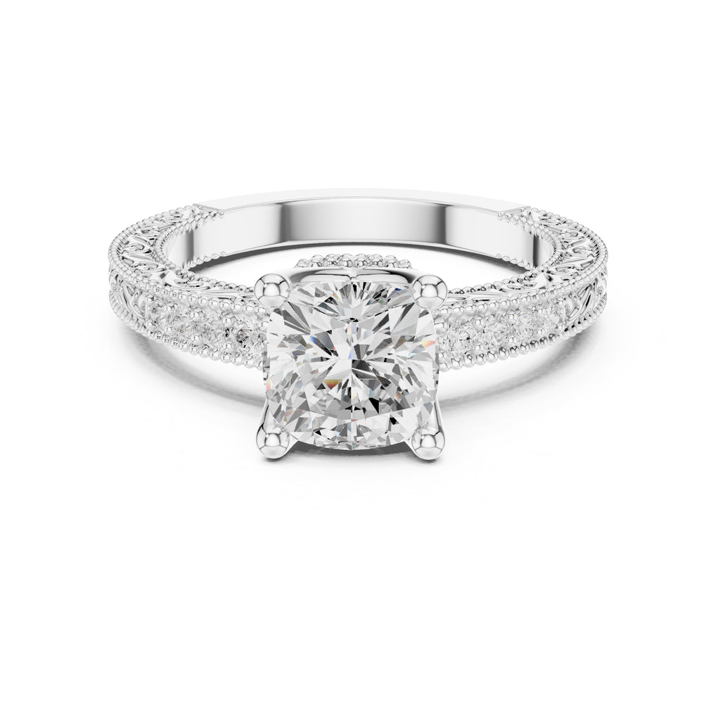 2.00 ct Vintage Heirloom Engagement Ring 2ct White Gold Cushion