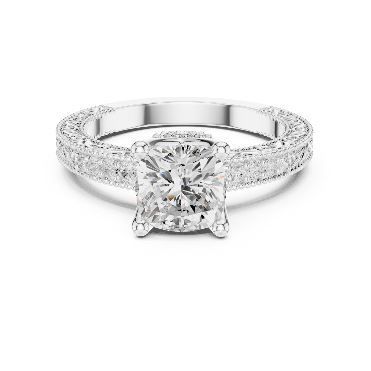 2.00 ct Vintage Heirloom Engagement Ring 2ct White Gold Cushion