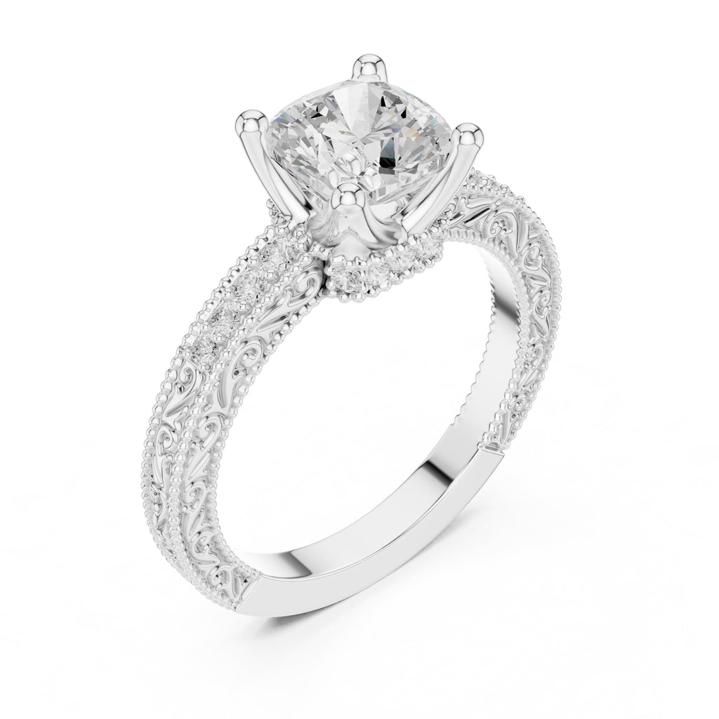 2.00 ct Vintage Heirloom Engagement Ring 2ct White Gold Cushion