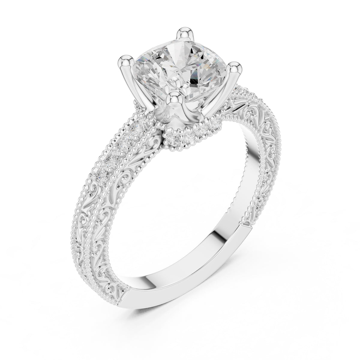 2.00 ct Vintage Heirloom Engagement Ring 2ct White Gold Cushion