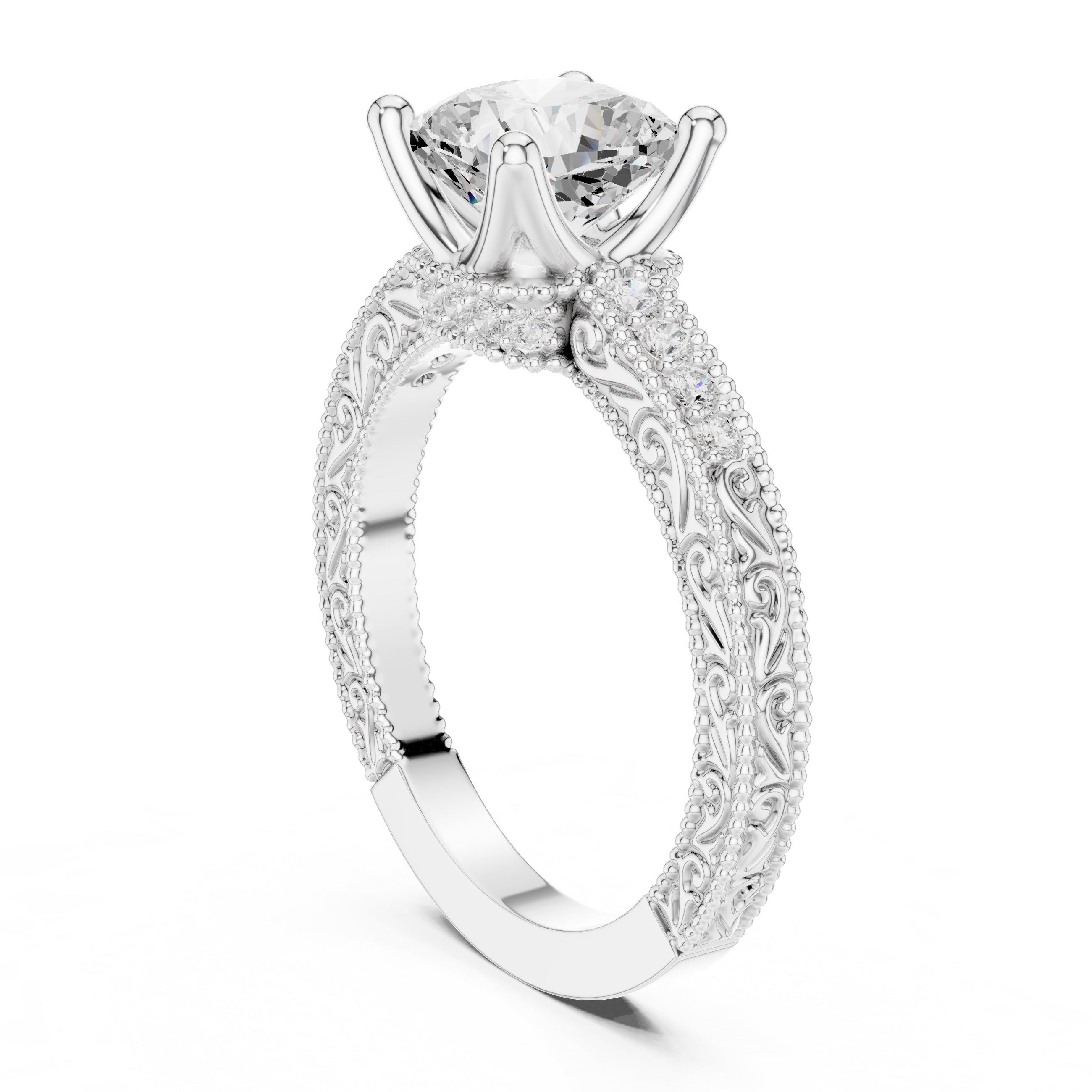 2.00 ct Vintage Heirloom Engagement Ring 2ct White Gold Cushion