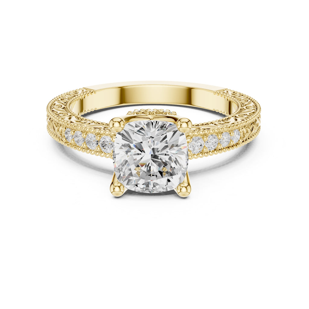 2.00 ct Vintage Heirloom Engagement Ring 2ct Yellow Gold Cushion