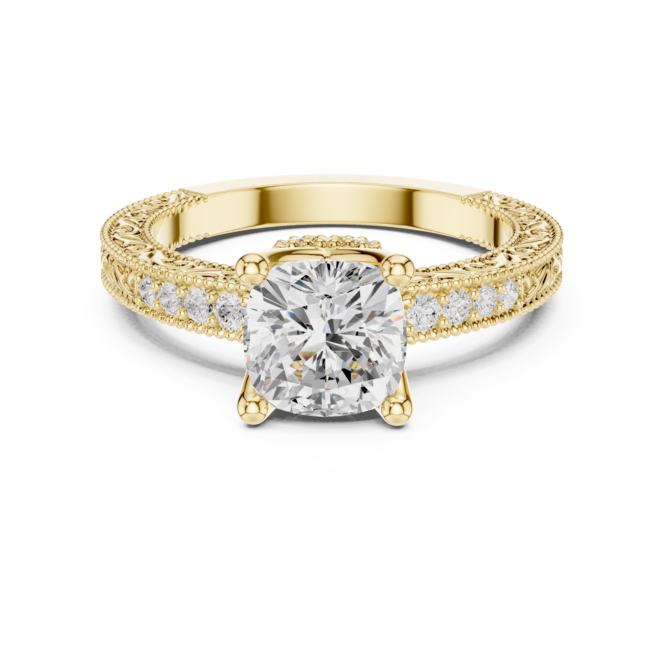 2.00 ct Vintage Heirloom Engagement Ring 2ct Yellow Gold Cushion