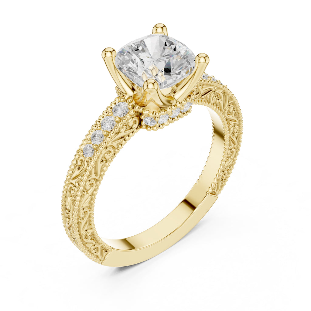 2.00 ct Vintage Heirloom Engagement Ring 2ct Yellow Gold Cushion