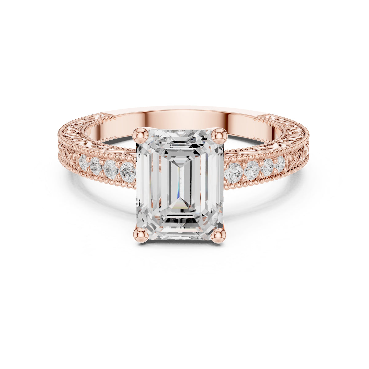 2.00 ct Vintage Heirloom Engagement Ring 2ct Rose Gold Emerald