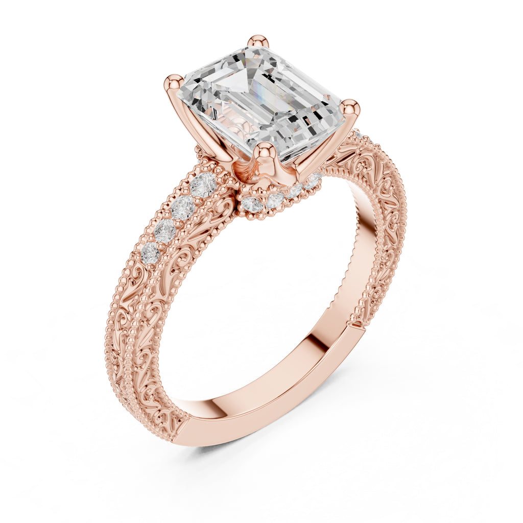 2.00 ct Vintage Heirloom Engagement Ring 2ct Rose Gold Emerald