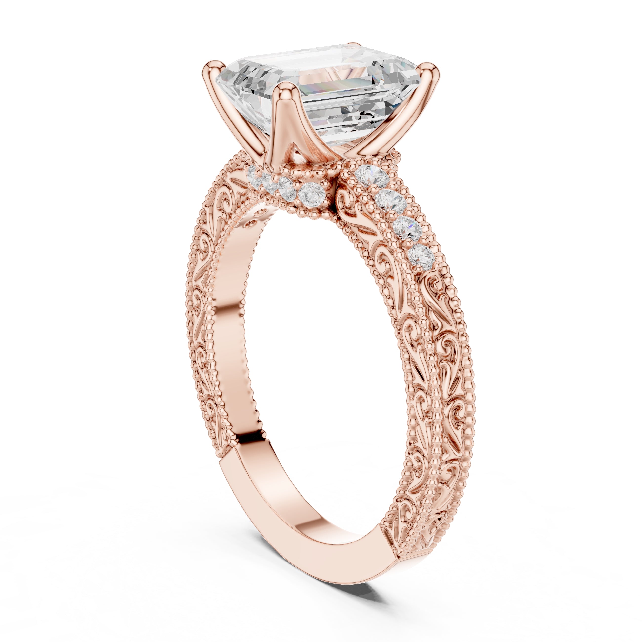 2.00 ct Vintage Heirloom Engagement Ring 2ct Rose Gold Emerald