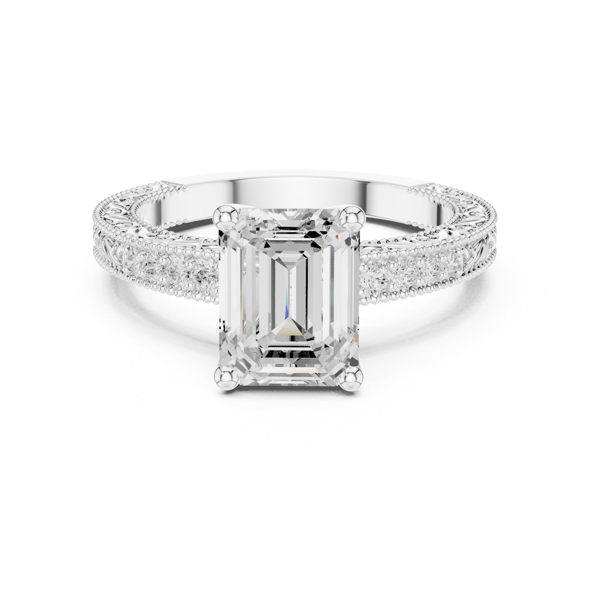 2.00 ct Vintage Heirloom Engagement Ring 2ct White Gold Emerald