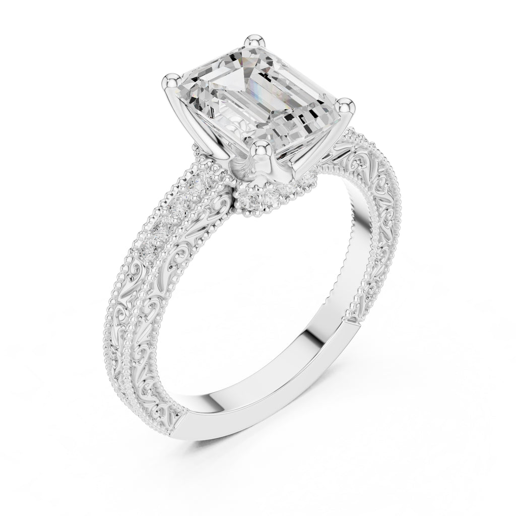 2.00 ct Vintage Heirloom Engagement Ring 2ct White Gold Emerald