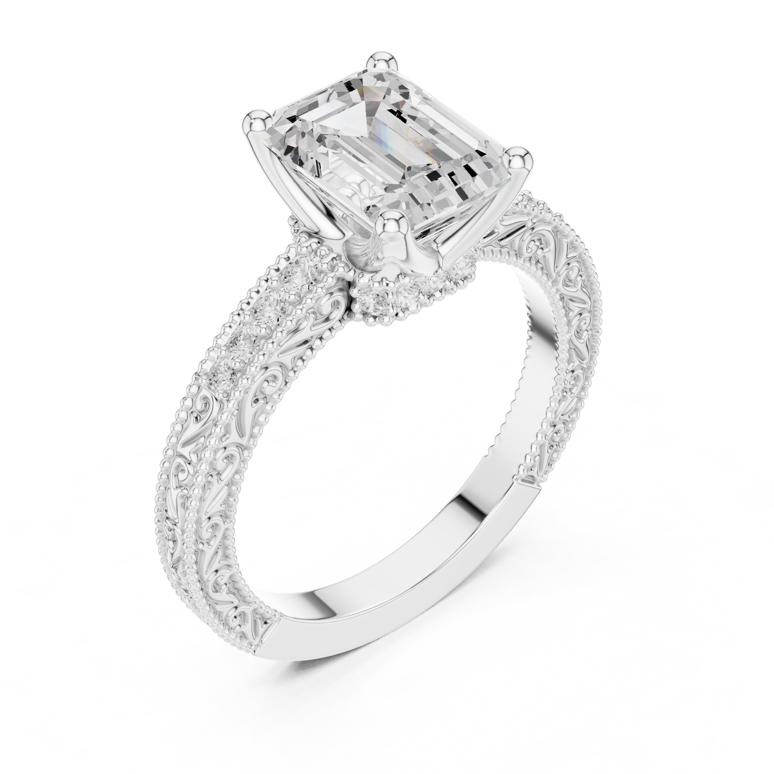2.00 ct Vintage Heirloom Engagement Ring 2ct White Gold Emerald