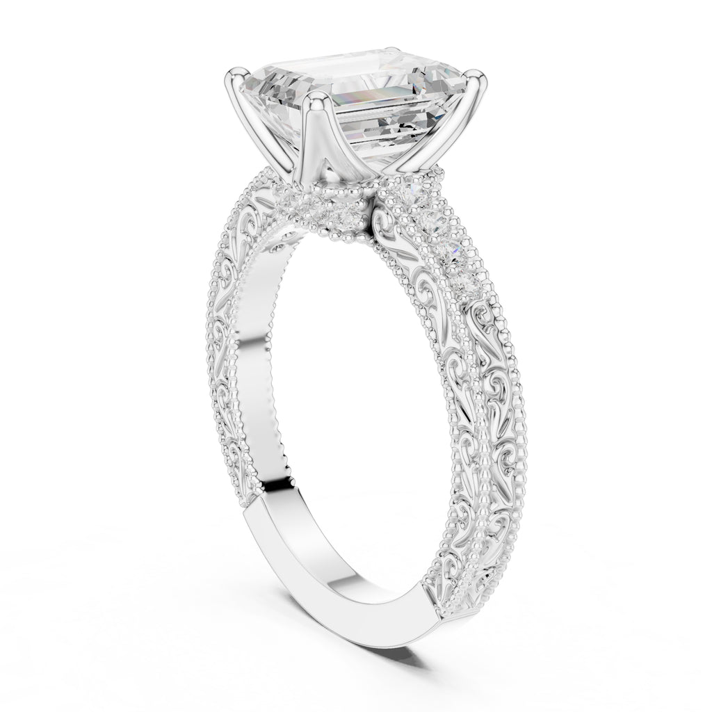 2.00 ct Vintage Heirloom Engagement Ring 2ct White Gold Emerald