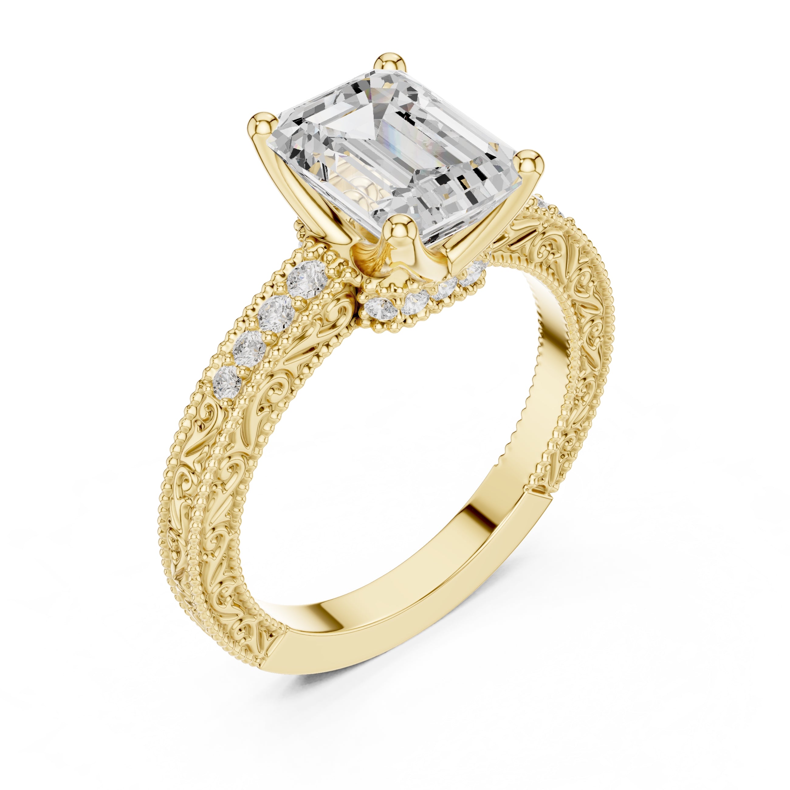 2.00 ct Vintage Heirloom Engagement Ring 2ct Yellow Gold Emerald